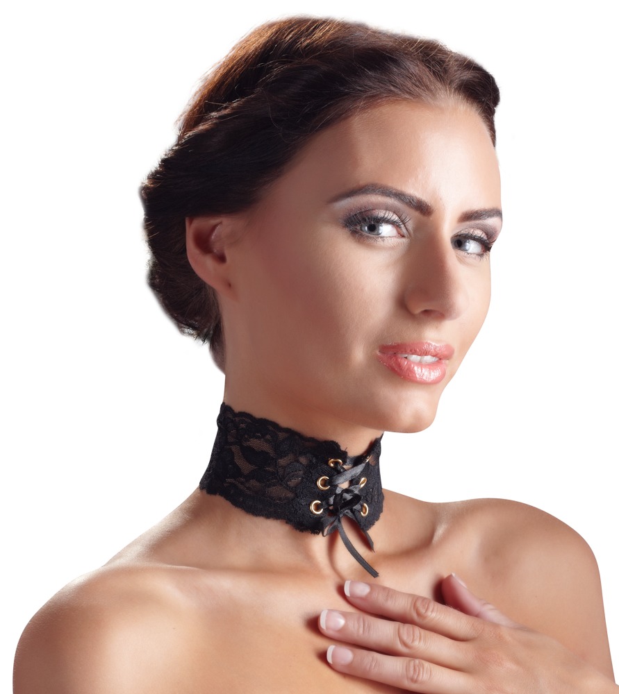 Spitzen-Halsband mit Satinschnürung