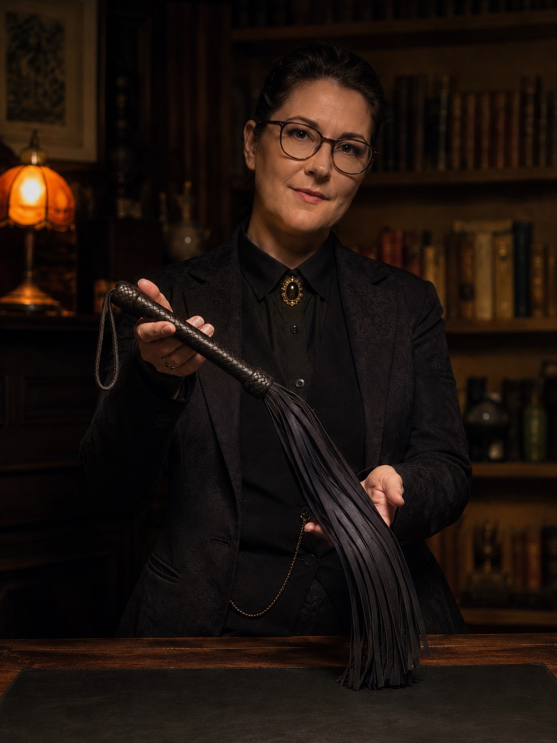 Flogger mit schwarzen Streifen und dunkelbraunem Griff
