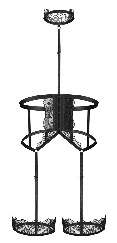 Schwarzes Straps-Harness mit Spitze und Halsband – Hersis von Obsessive