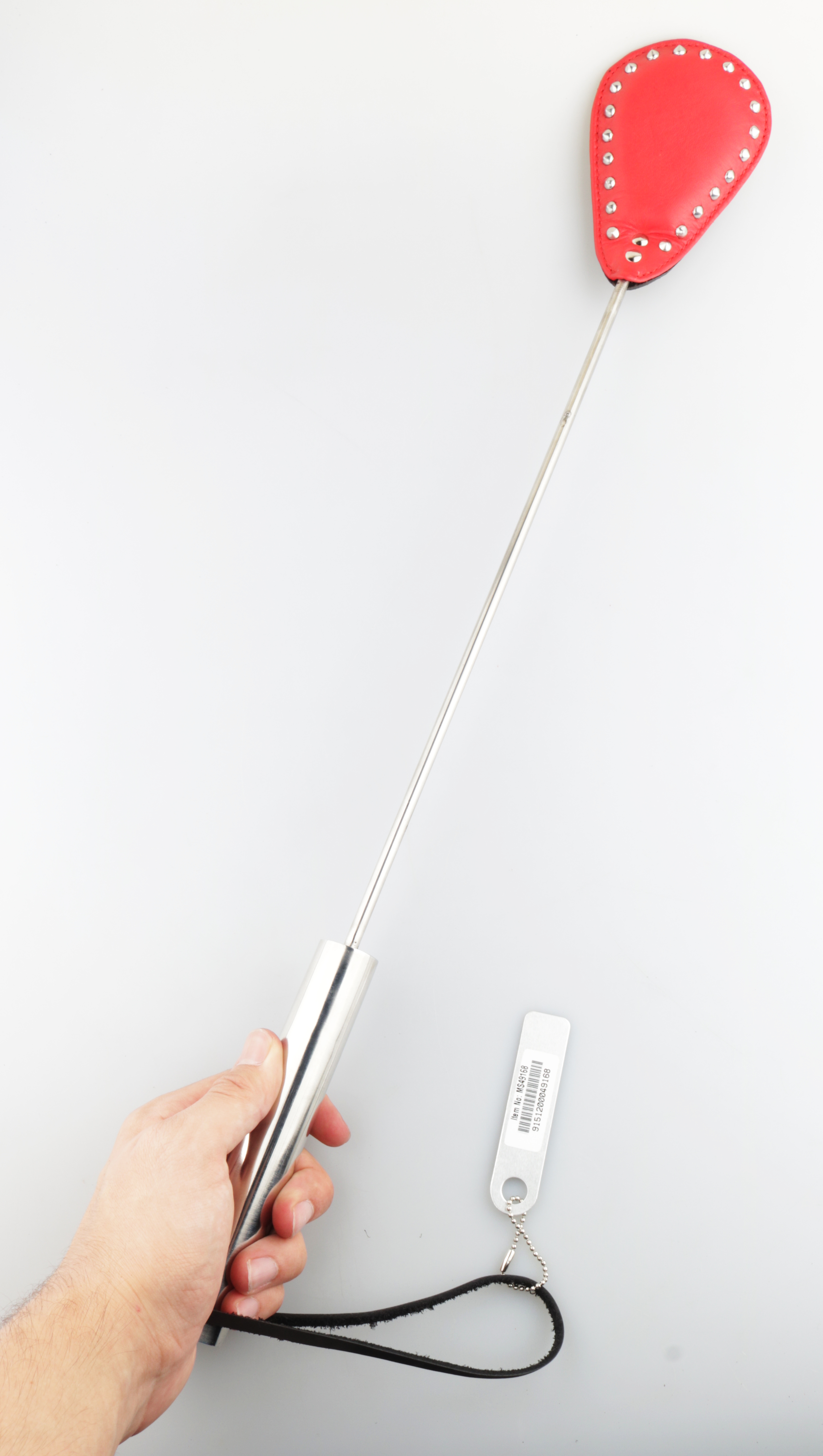 Stahlgerte mit stylischer Nieten-Lederklatsche rot